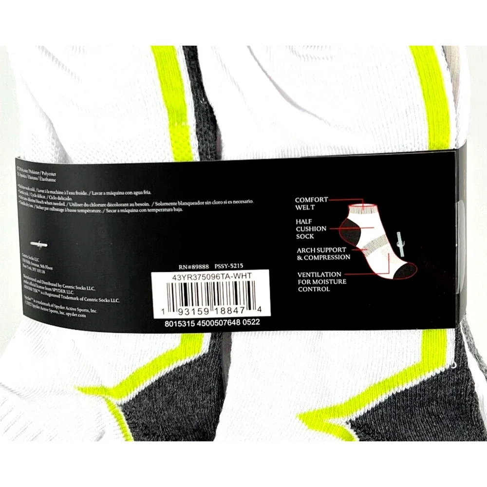 Spyder Women Linear Half Cushion Socks 5 Pairs White Gray Shoe Size 4-10 NEWwTag